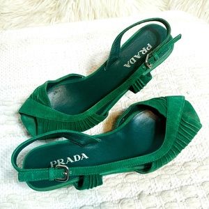 Vintage Prada Green Sandal Wedge Platforms